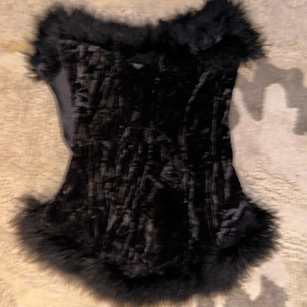 victorias secret black velvet and fur corset S